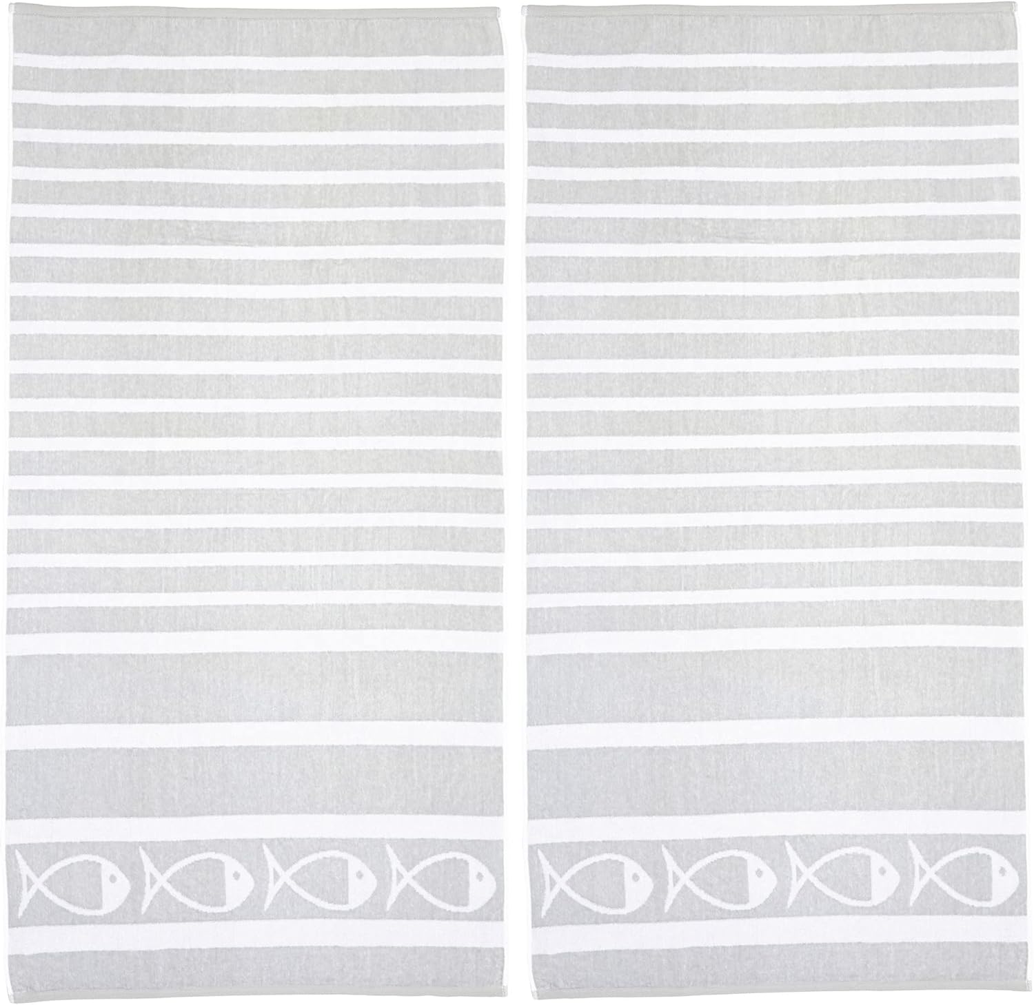 2 Pack 100 Cotton Velour Beach Towel Set - Grey Fish Design