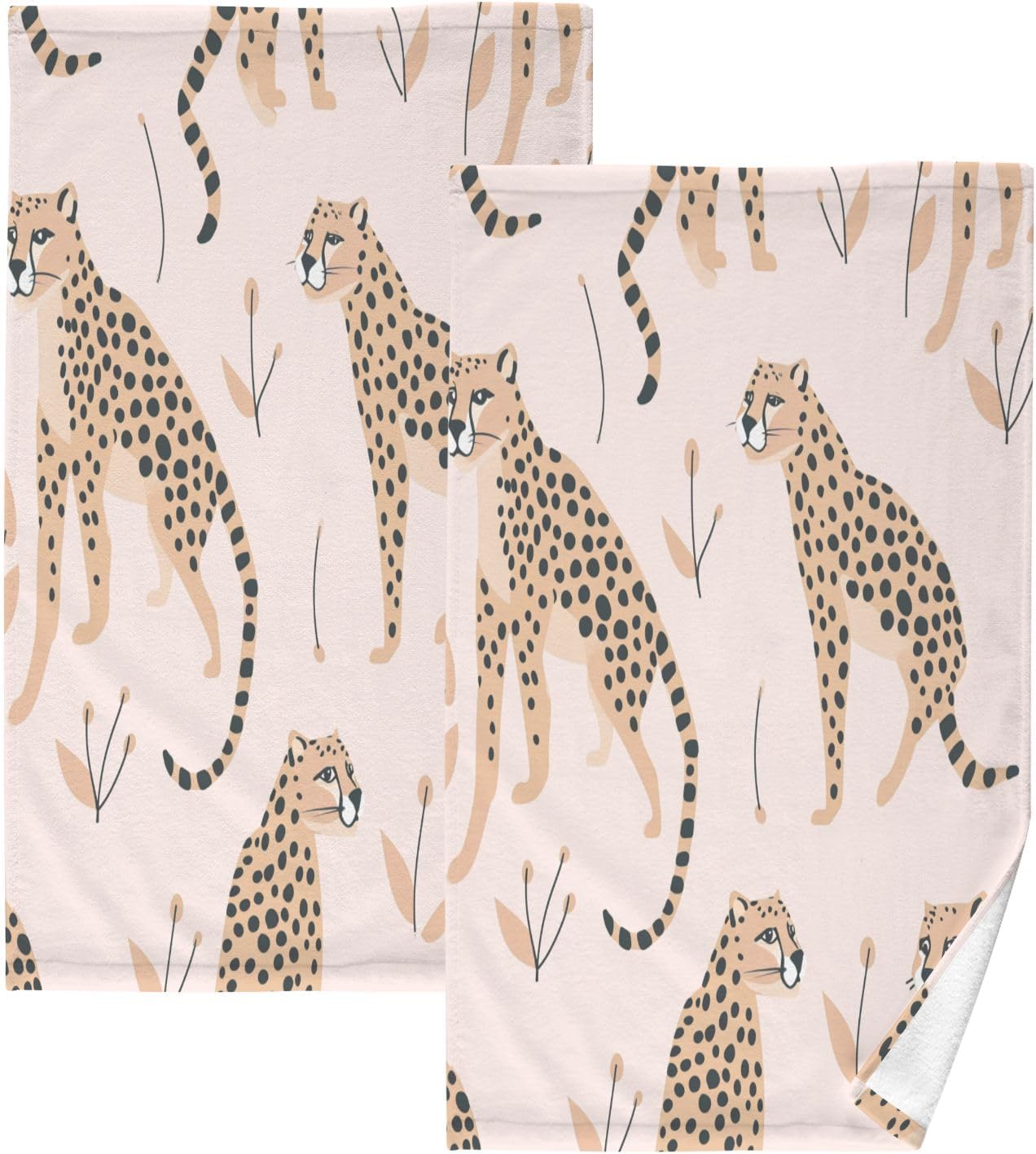 Bolaz Cheetah Leopard Hand Towels 2PCS Soft Cotton 1