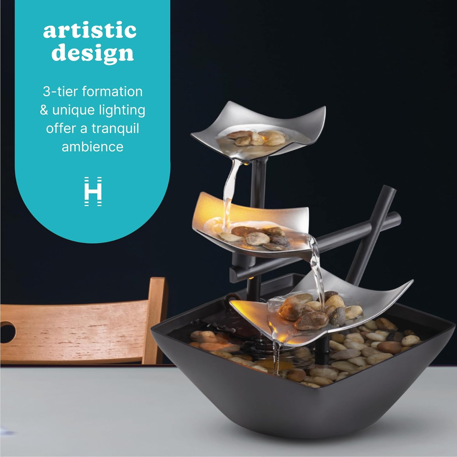 Homedics Water Fountain with Soothing Sound and River Rocks