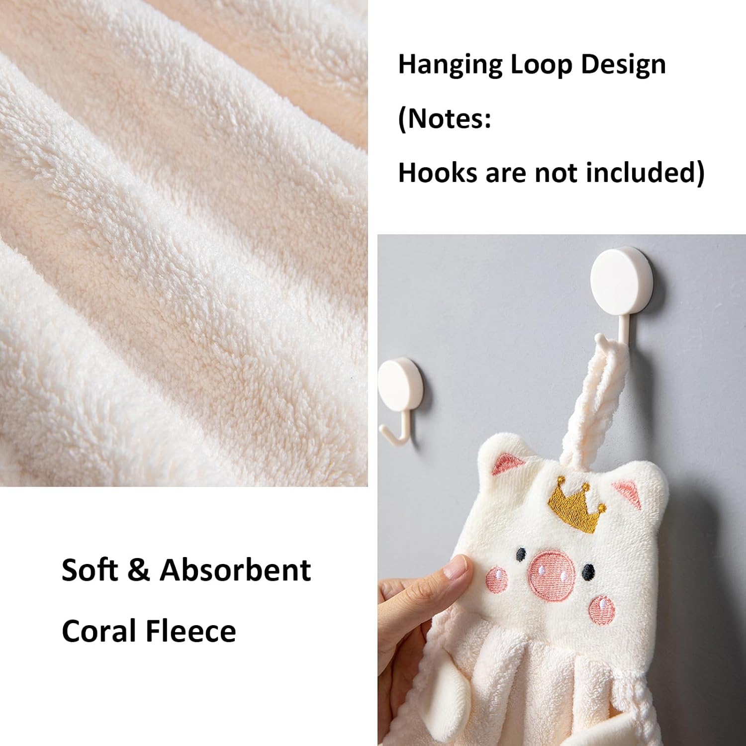 Cute Animal Hand Towels with Hanging Loops 2 Pack