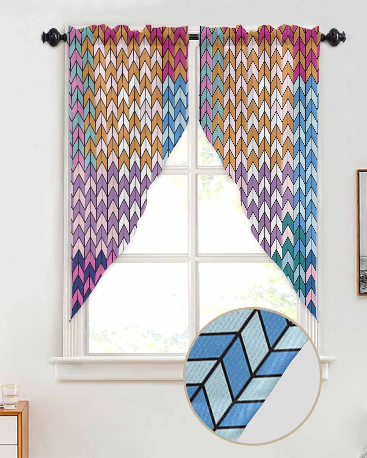 EZON-CH Retro Herringbone Valance for Kitchen and Bedroom