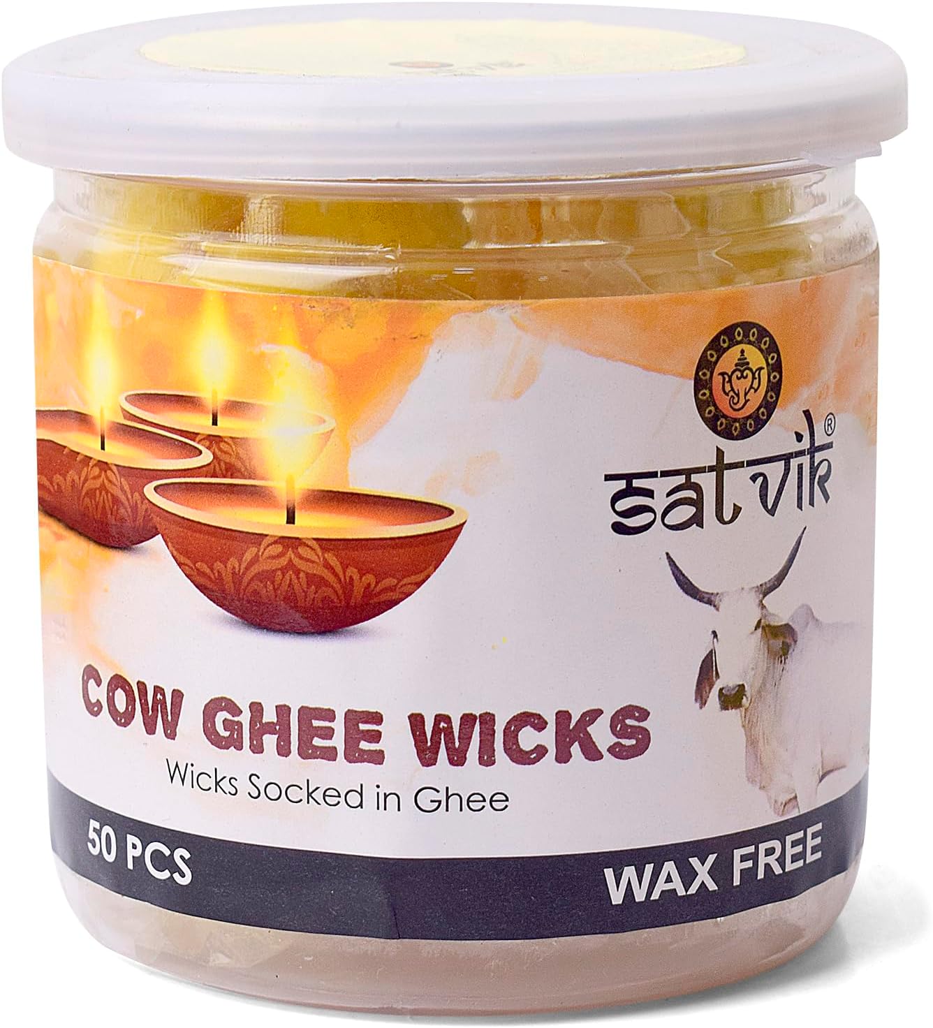 Craftsman Pure Cow Ghee Wicks for Puja - 50 Piece Jar