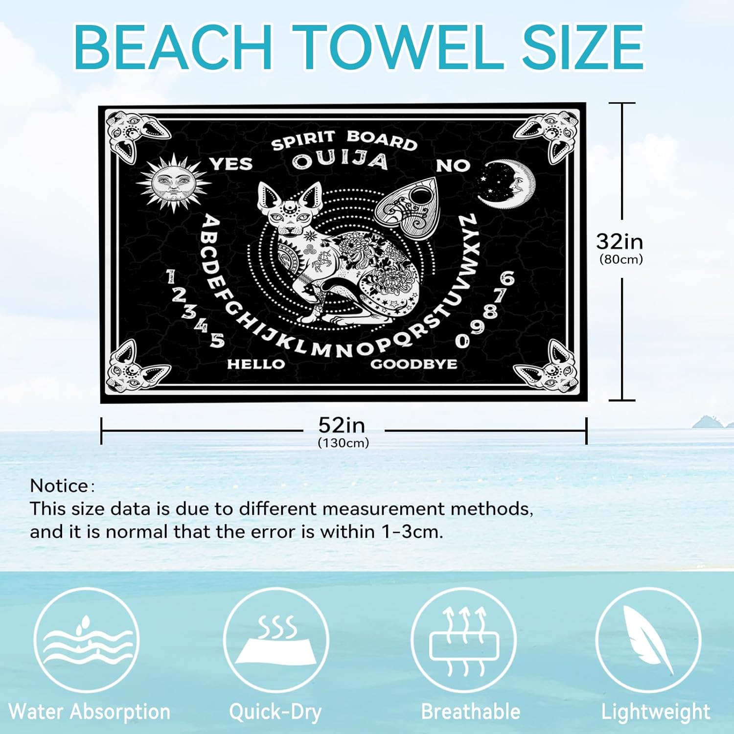 ONE TO PROMISE Goth Sun Moon Witch Ouija Board Beach Towel Blanket