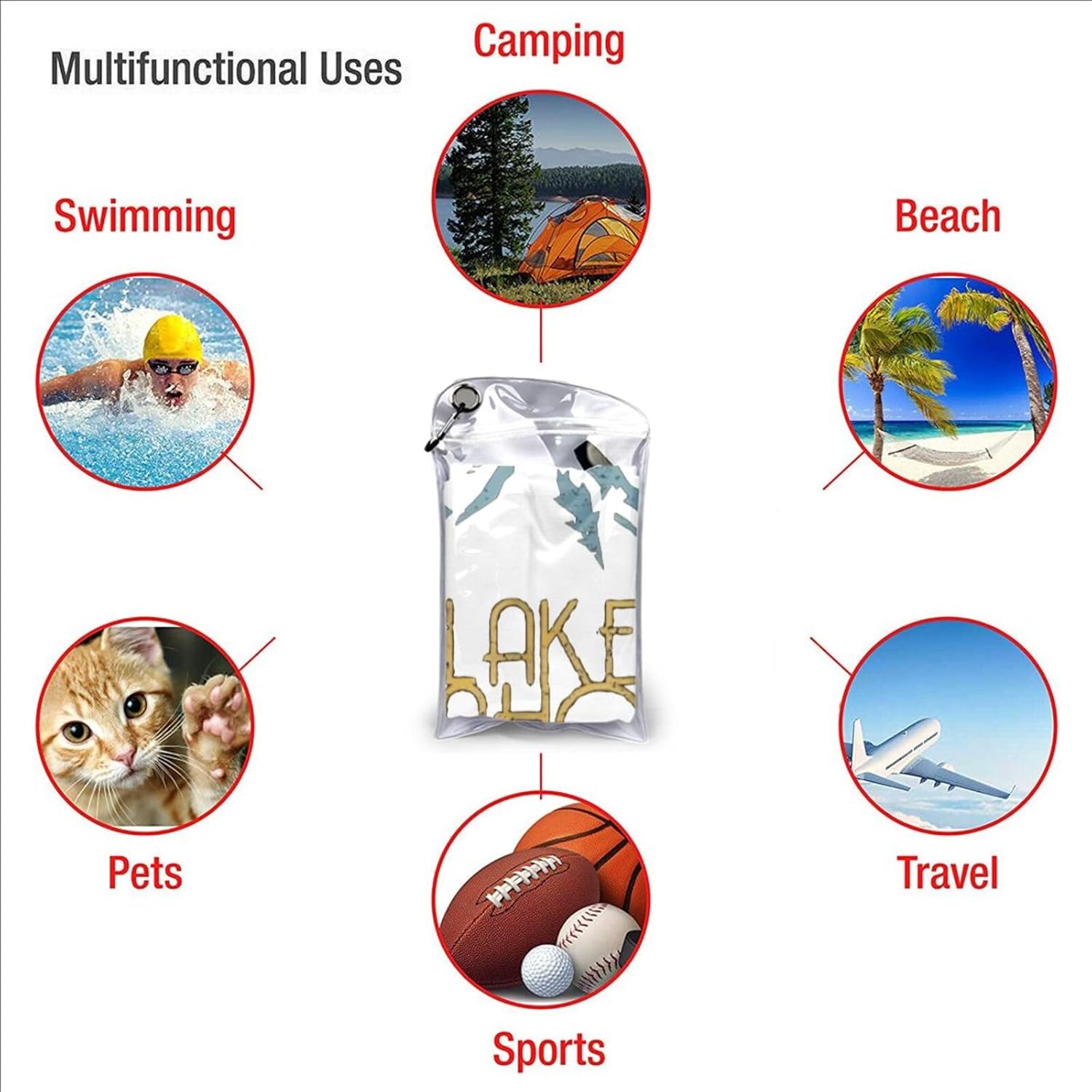 Lake Tahoe Beach Towel Quick Dry Light Large 275x55 with Travel Bag