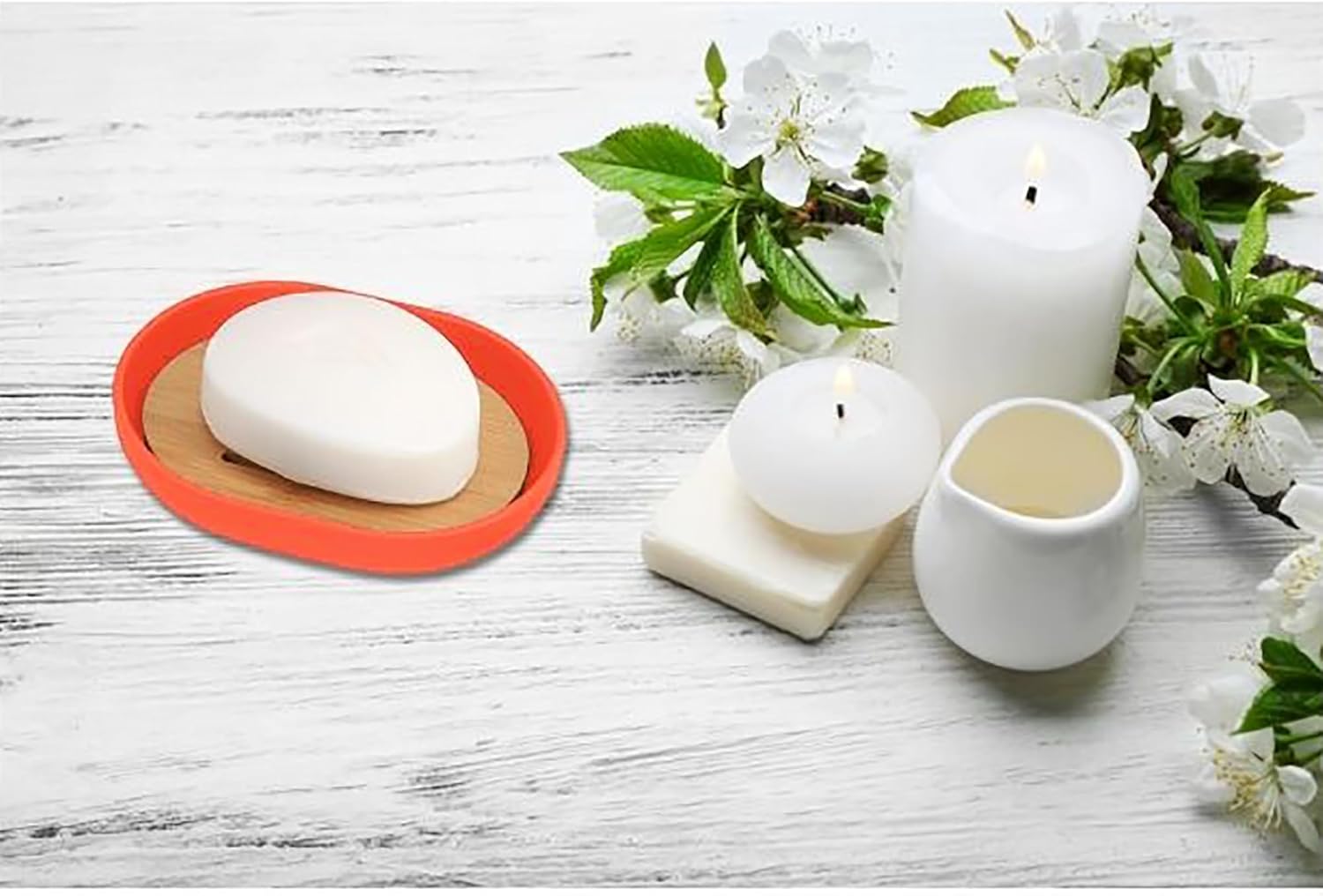 Premium Orange Soap Dish with Bamboo Tray 1