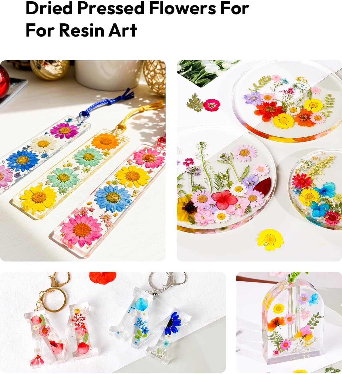 Resiners 100Pcs Dried Flowers Craft Kit