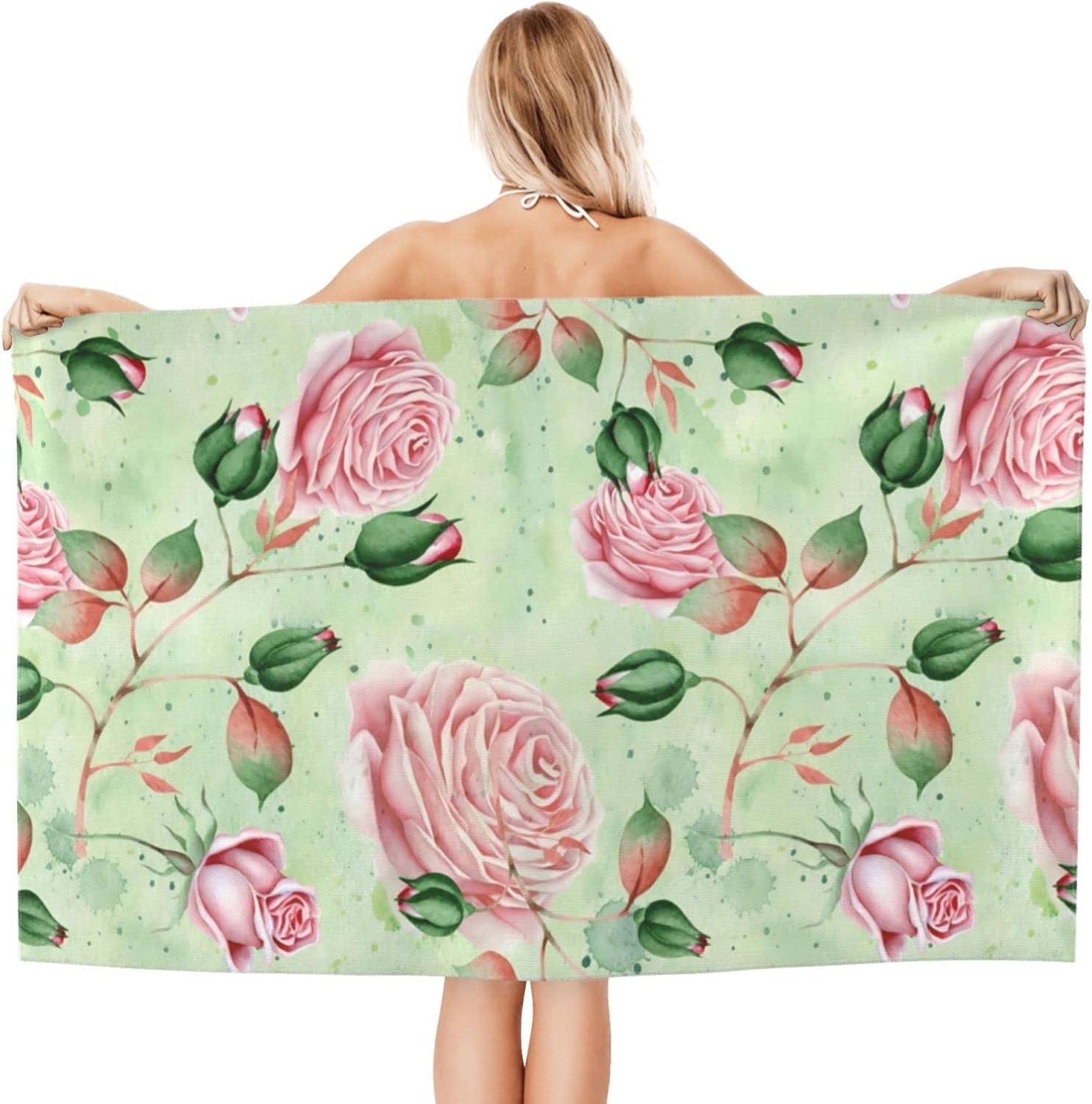 Pretty Pink and Green Floral Beach Towels for Kids Adults