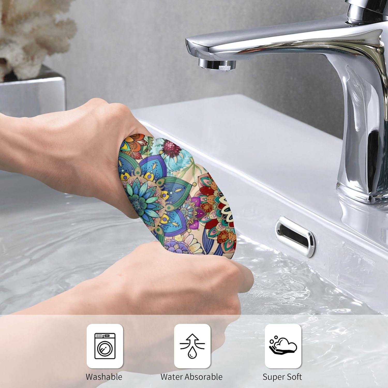 HIKENVIU Boho Floral Hand Towels Set of 2