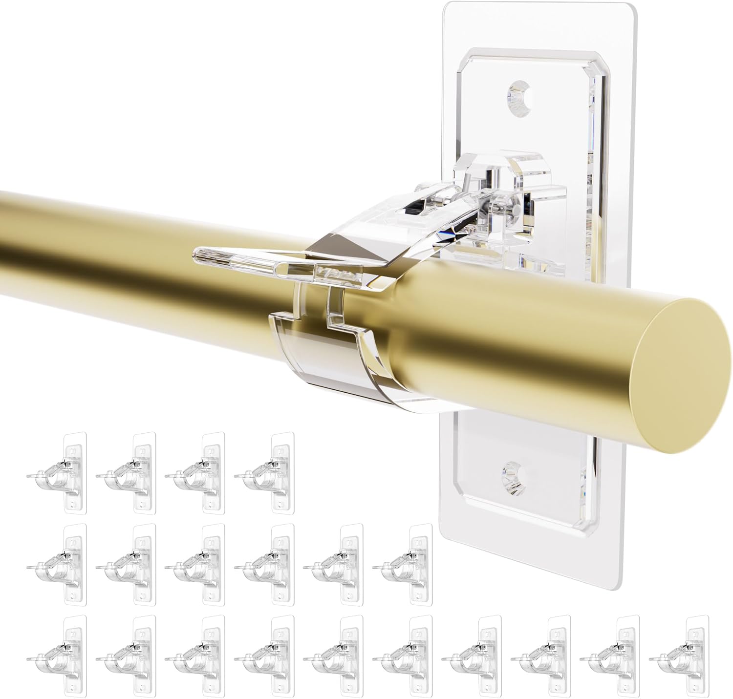 MUAKIOY Clear Curtain Rod Holders 20 Pack No Drilling