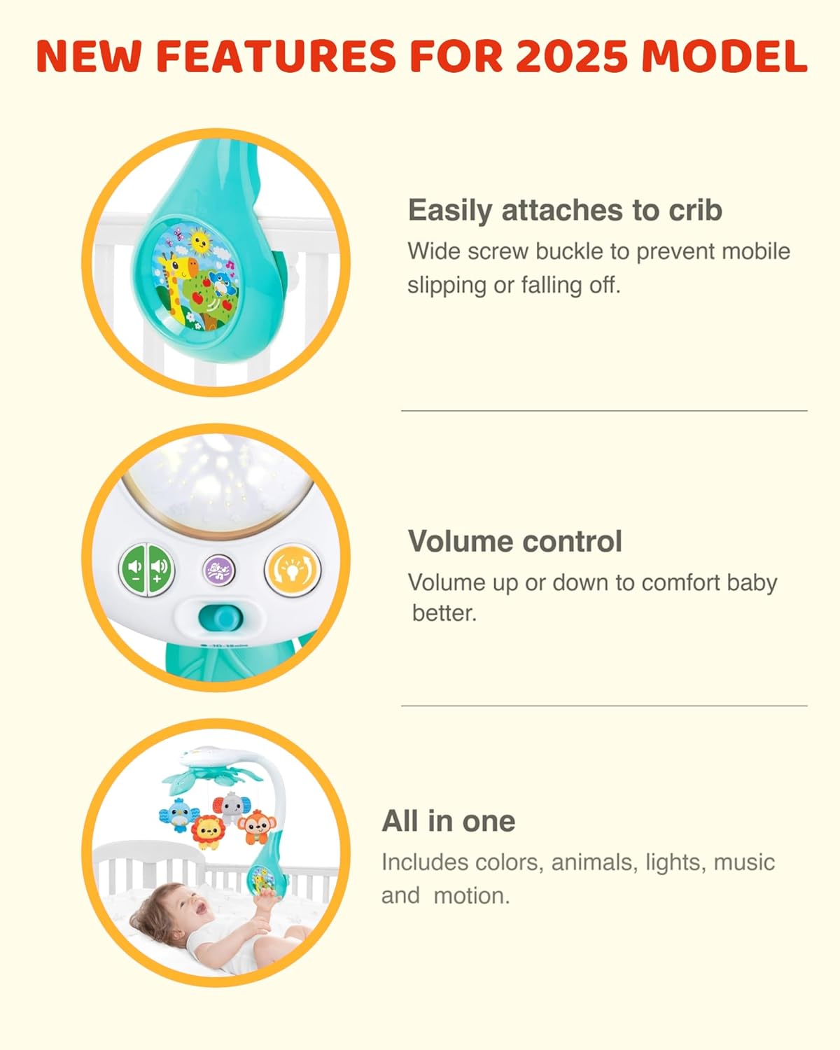 KiddoLab 2025 Baby Crib Mobile with Volume Control Timer