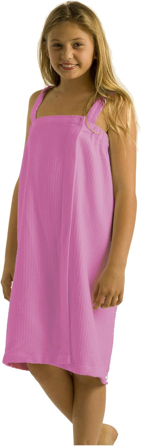 BY LORA Waffle Square Spa Wrap Towels for Girls Medium Pink
