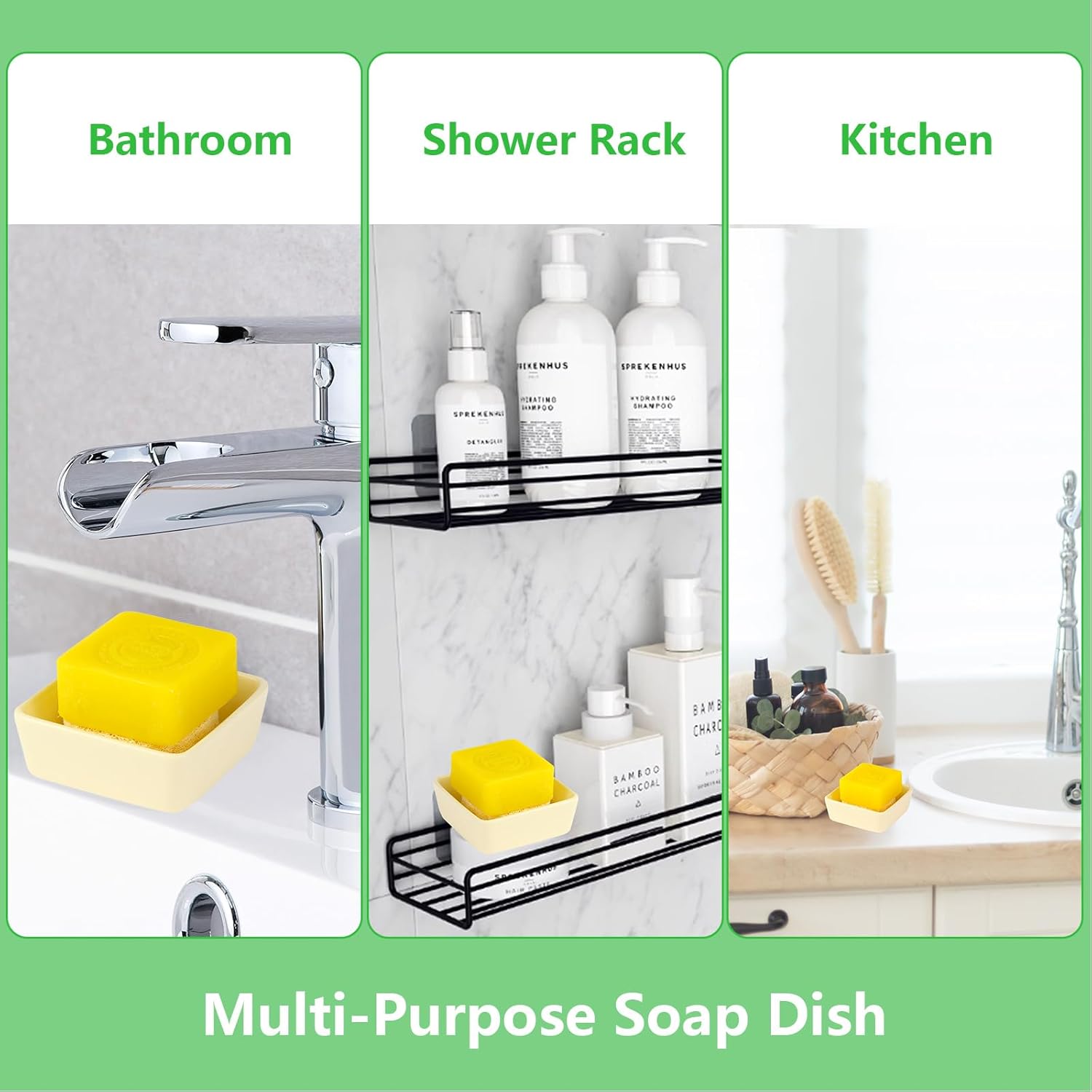 Fougin Square Ceramic Soap Holder with Loofah