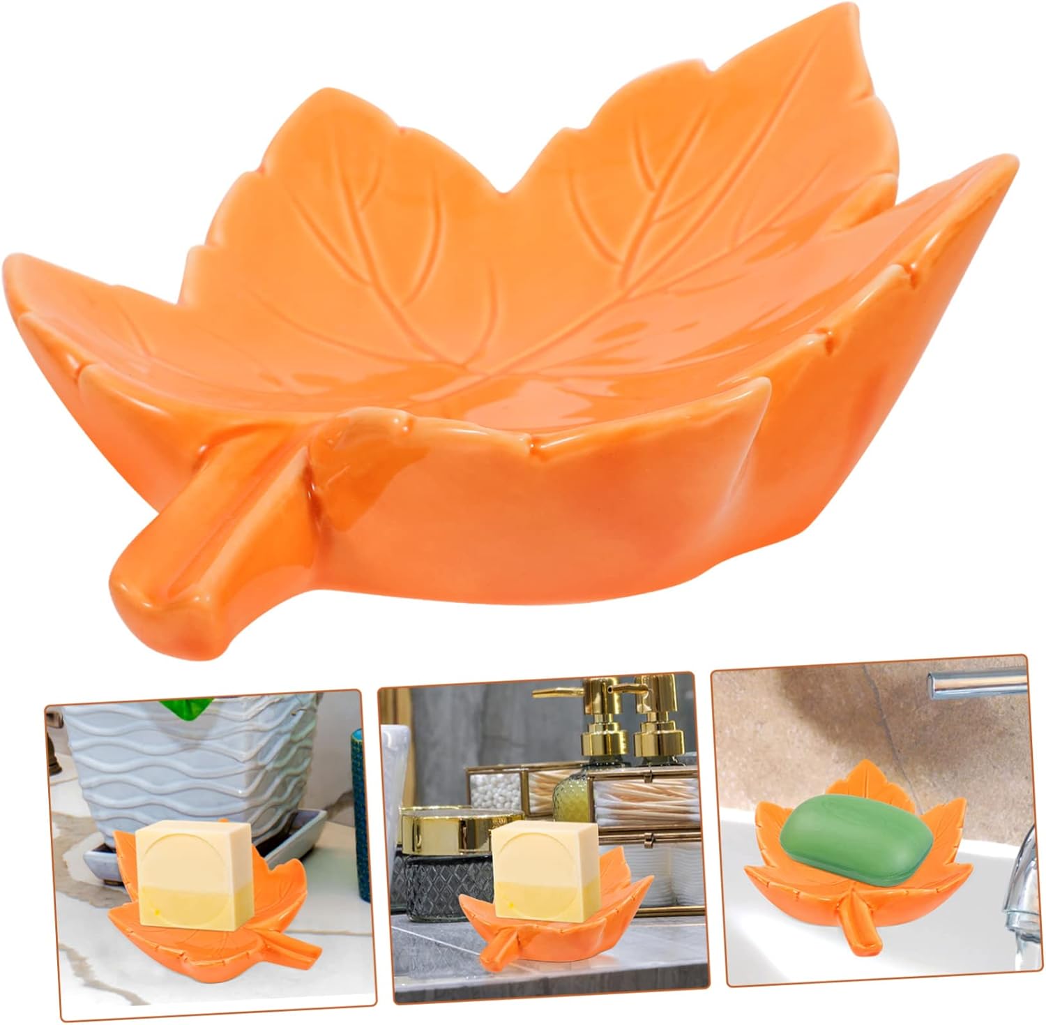 Homoyoyo Leaf Shaped Ceramic Soap Dish - Self-Draining Vanity Organizer