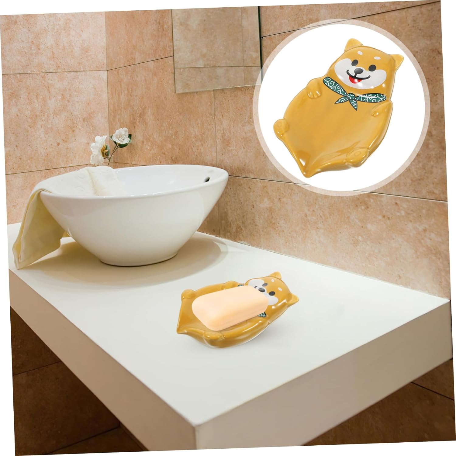 Ciieeo Ceramic Dog Soap Dish Holder