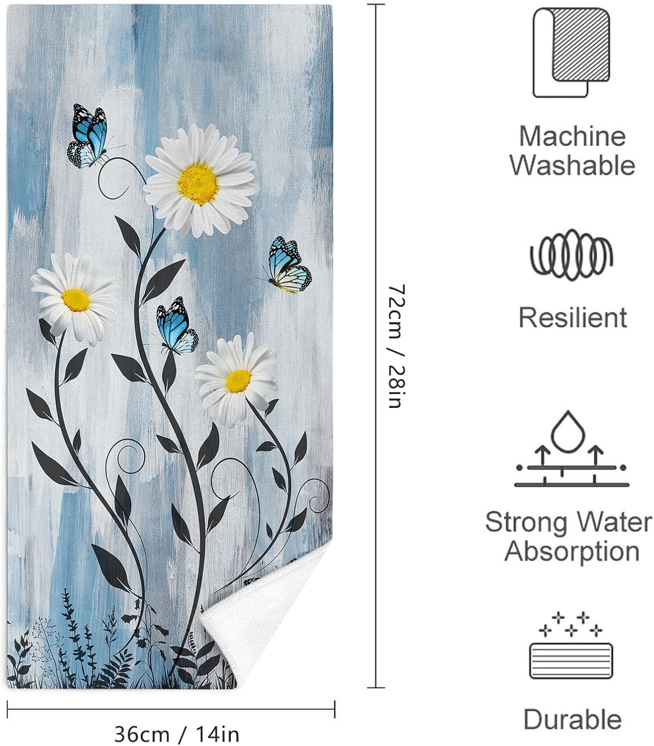 Bapcoku Butterfly Daisy Hand Towels Set of 2