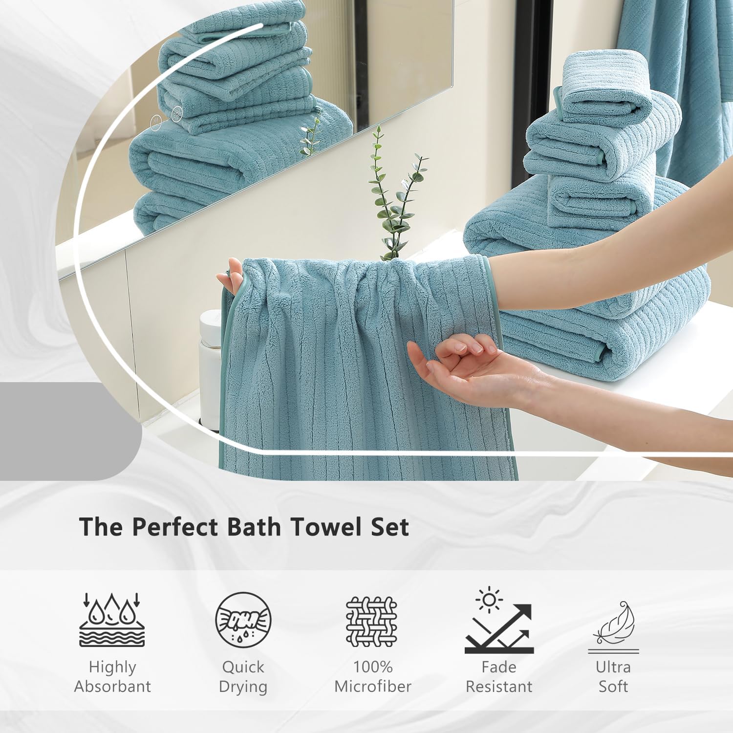 18 Piece Soft Turquoise Bath Towel Set