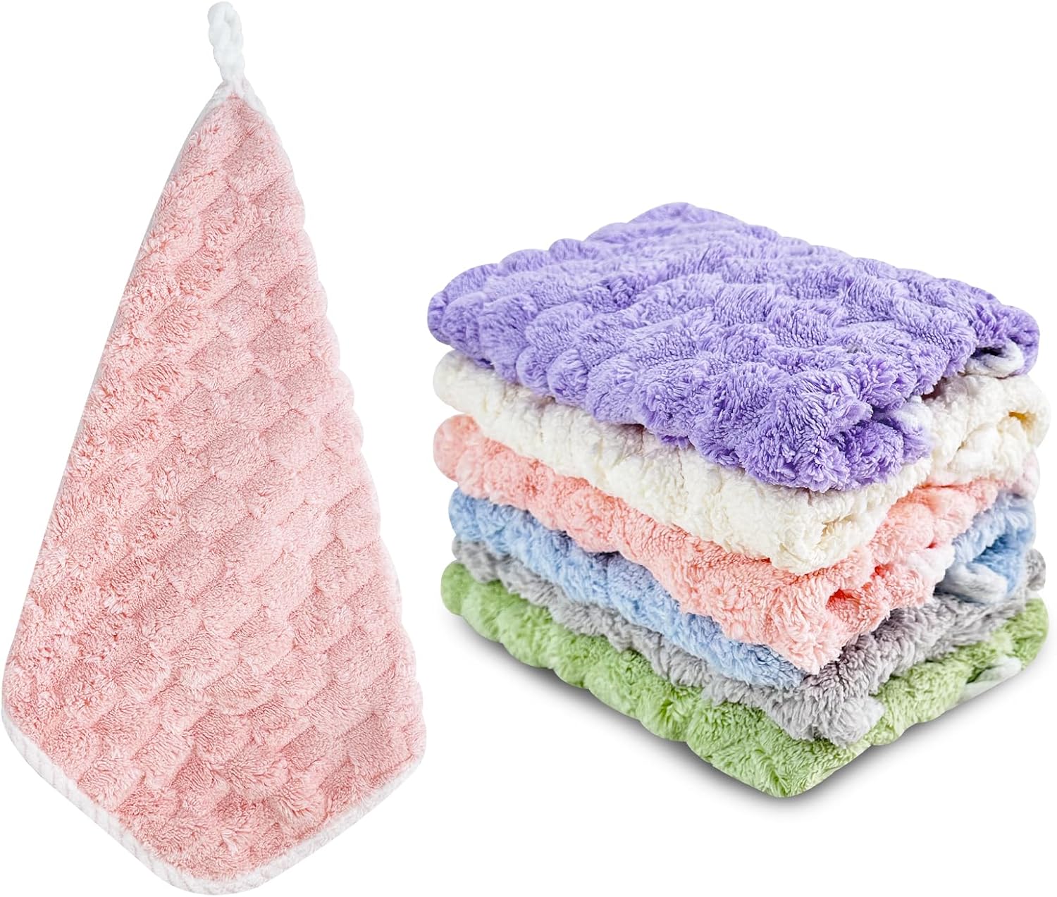 6Pcs Coral Velvet Hand Towels with Hanging Loop 1