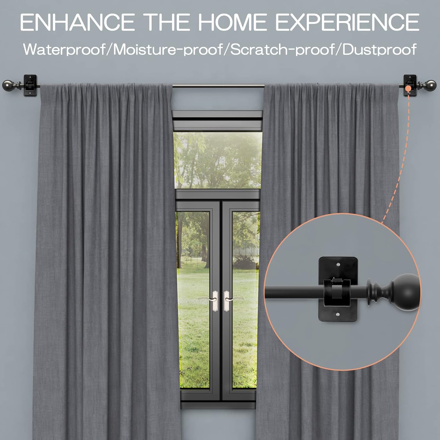 6 PCS Universal Curtain Rod Bracket Holder with 3M Adhesive Black