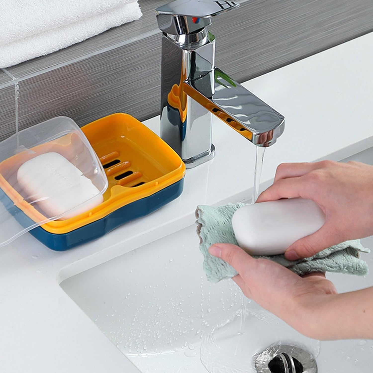 Curfair Soap Dishes Dual Compartments Clear Lid Grey 1