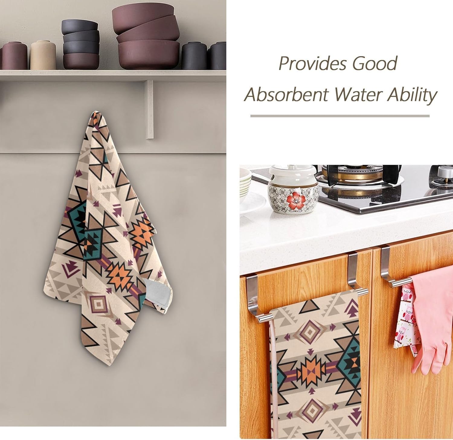HUAZHIKOU Brown Aztec Hand Towels Set of 2