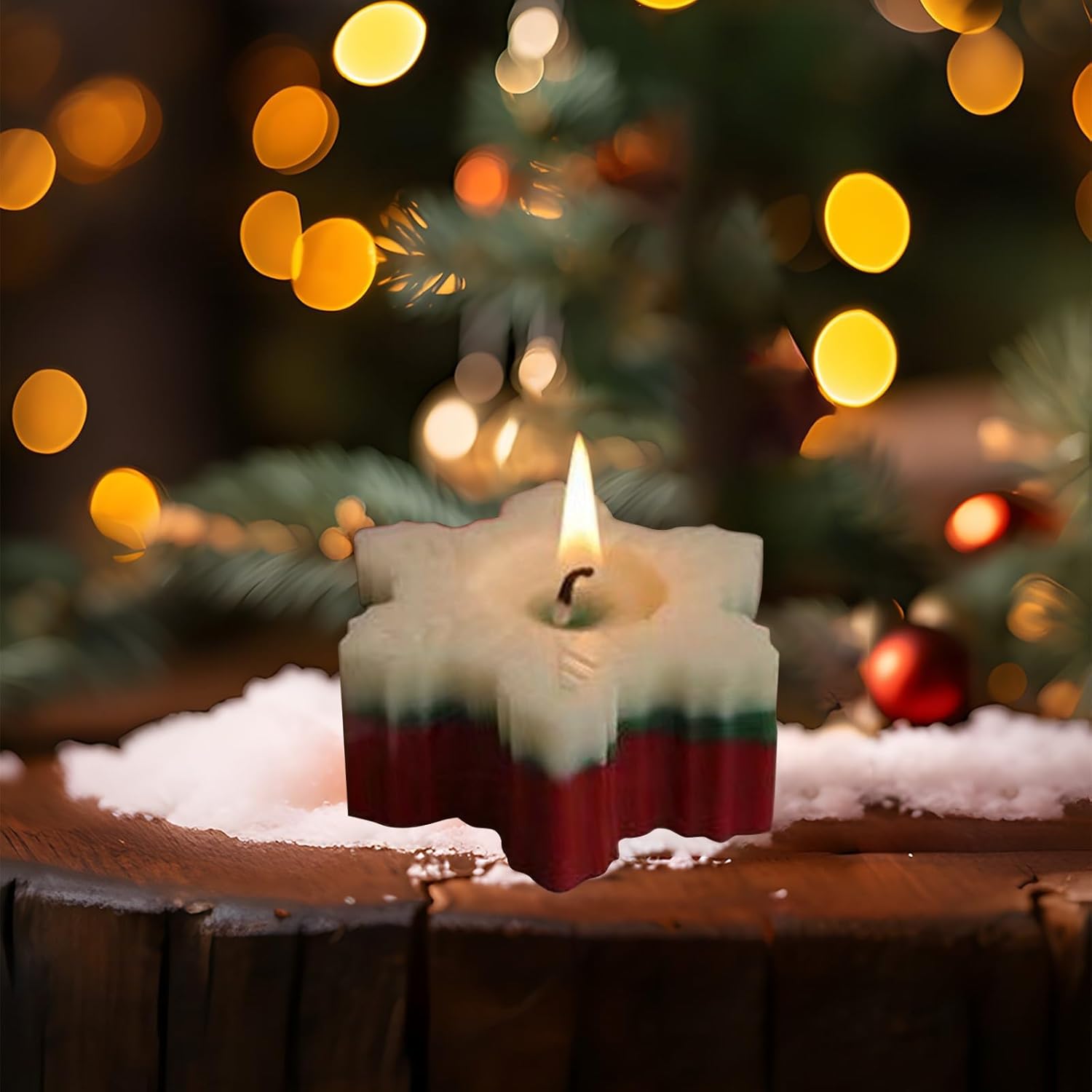 Winter-Themed Christmas Candles with Snowflake Design