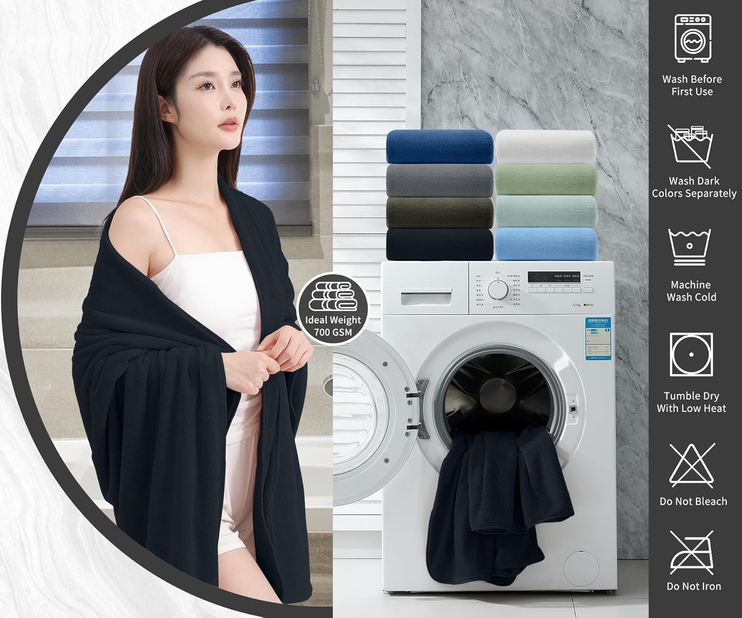 MAGGEA 4-Piece Extra Large Bath Sheet Set - 35x70 Ultra Soft Black Towels