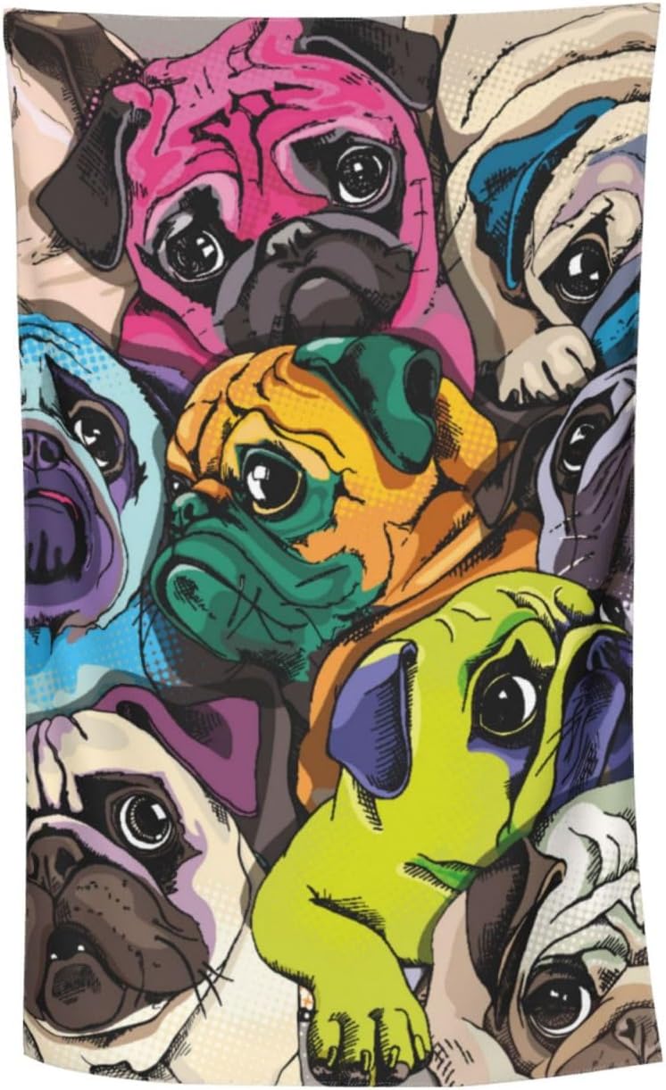 HKHEHOP Pug Fun Dog Face Beach Towel Quick Dry Microfiber