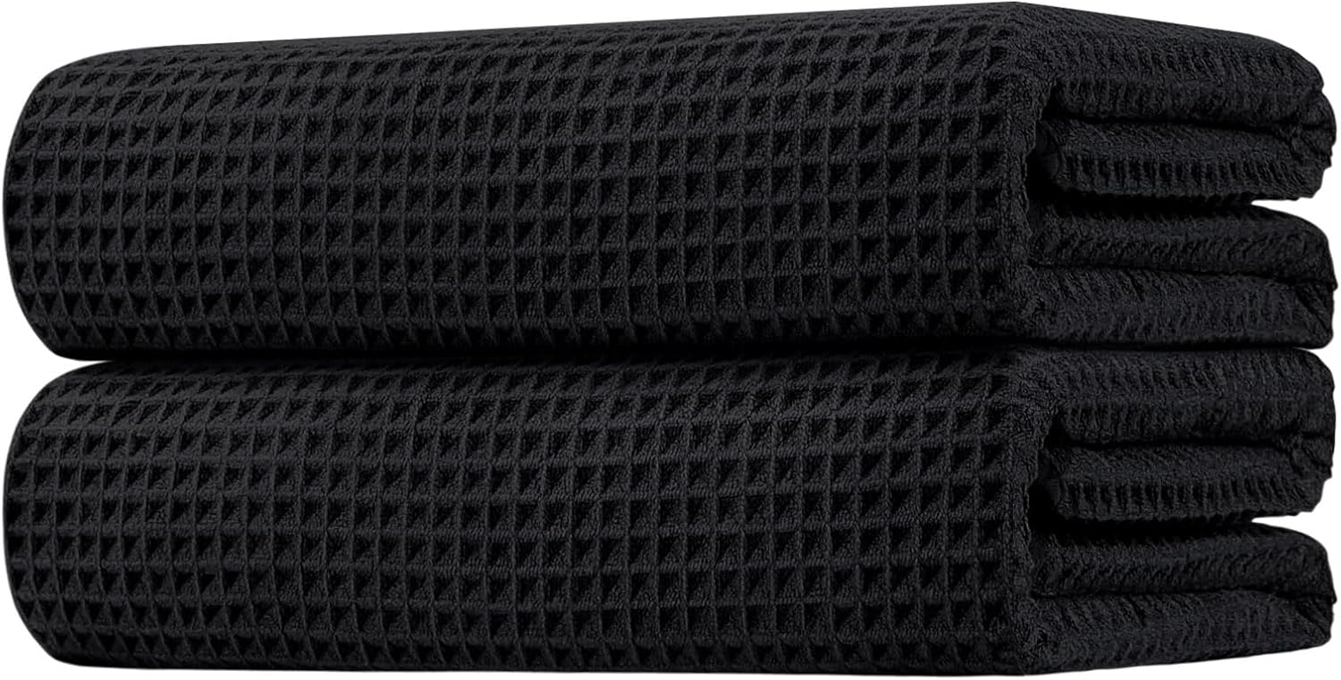 HOMEXCEL Black Waffle Bath Towels 2 Pack