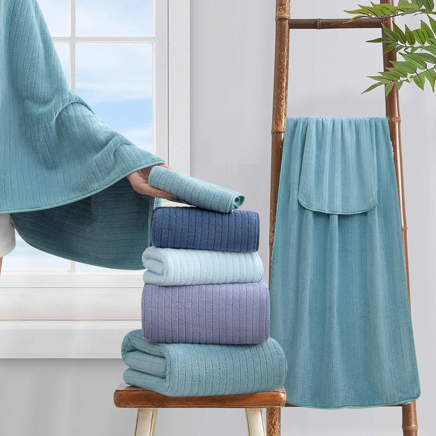 18 Piece Soft Turquoise Bath Towel Set