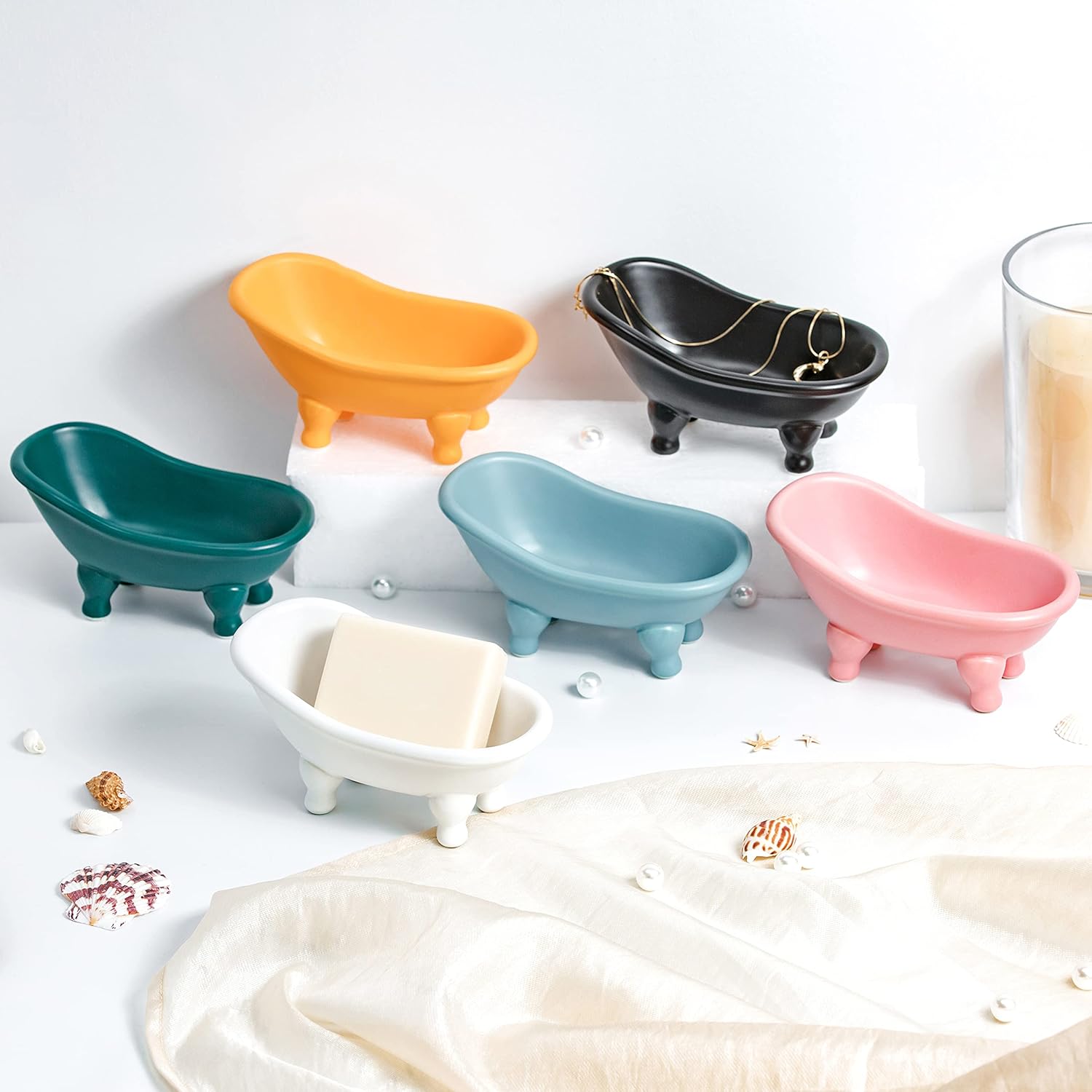 Colorful Ceramic Mini Clawfoot Soap Dish Orange