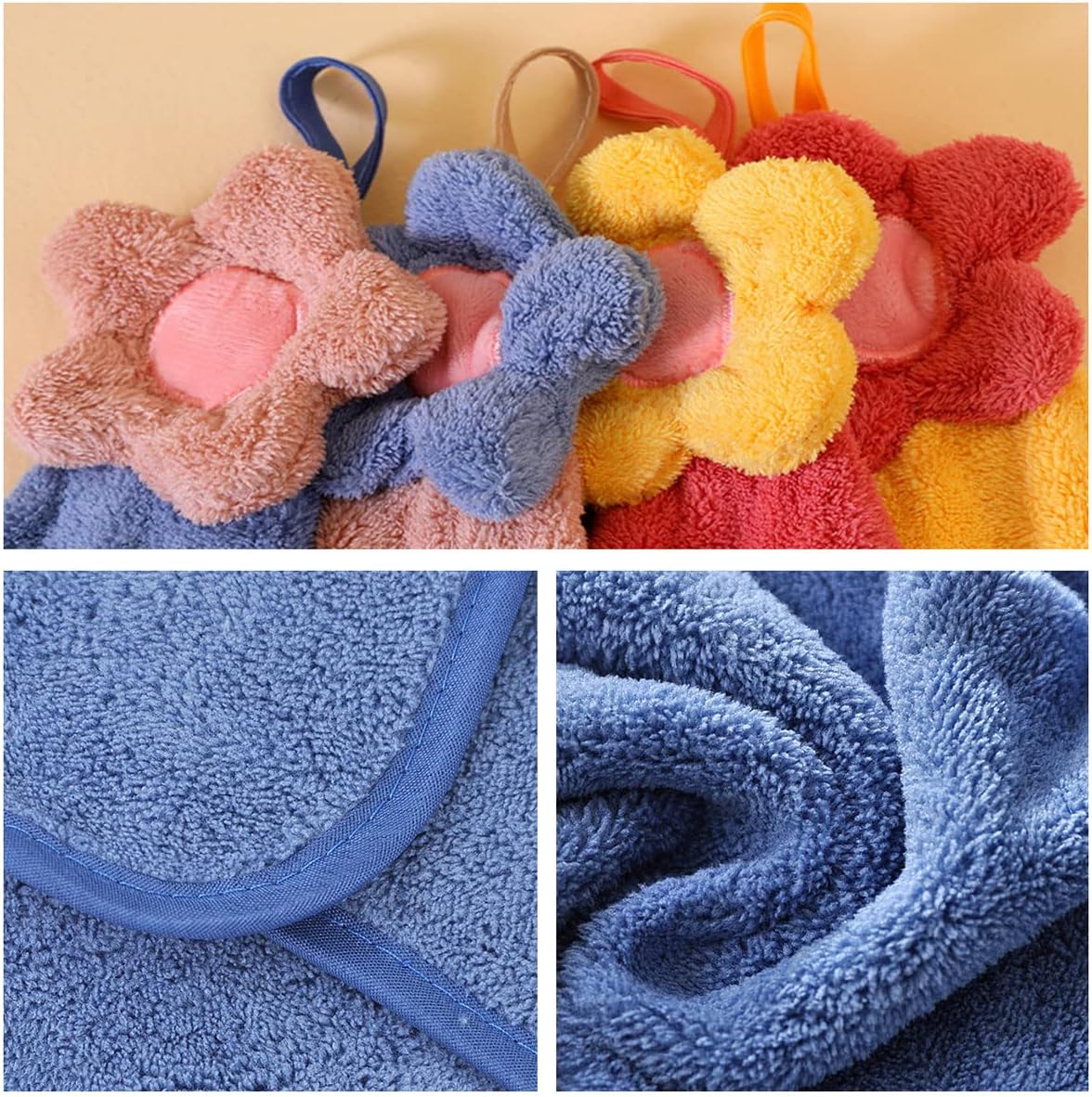 4Pcs Cute Flower Hand Towels with Hanging Loops