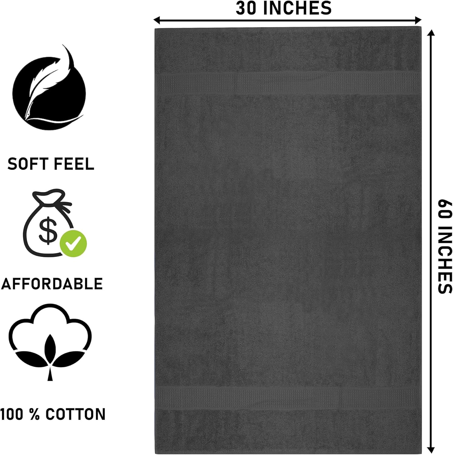ZUPERIA Premium Bath Towels Pack of 4 - 30x60 Inches Grey