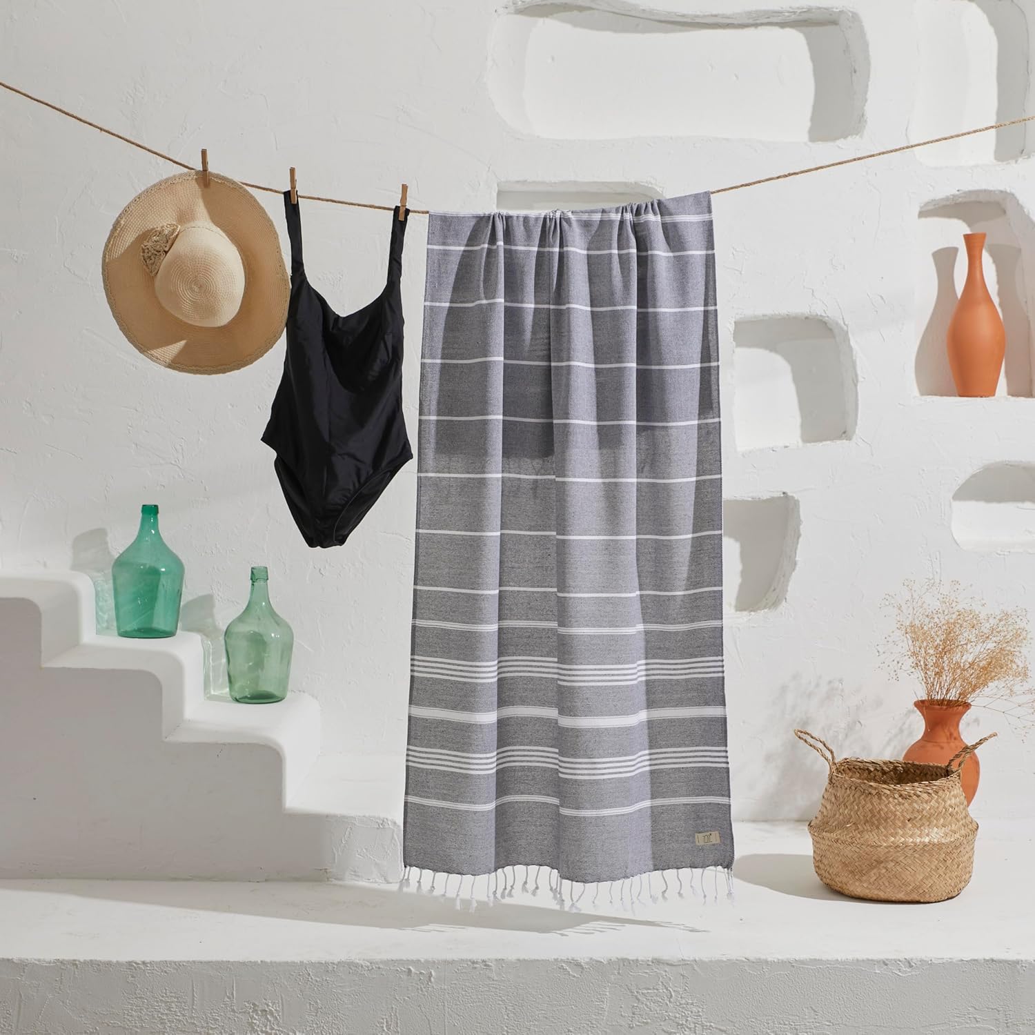 Yazz Turkish Cotton Beach Towel 39x71 in - Anthracite