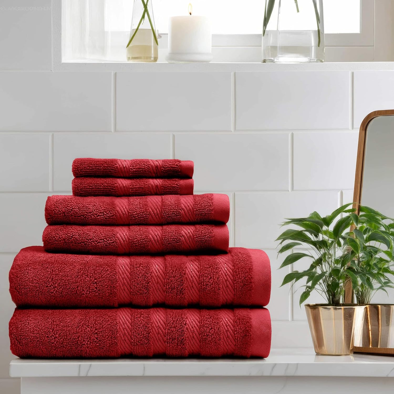 Hearth Harbor Red 6-Piece Bath Towel Set