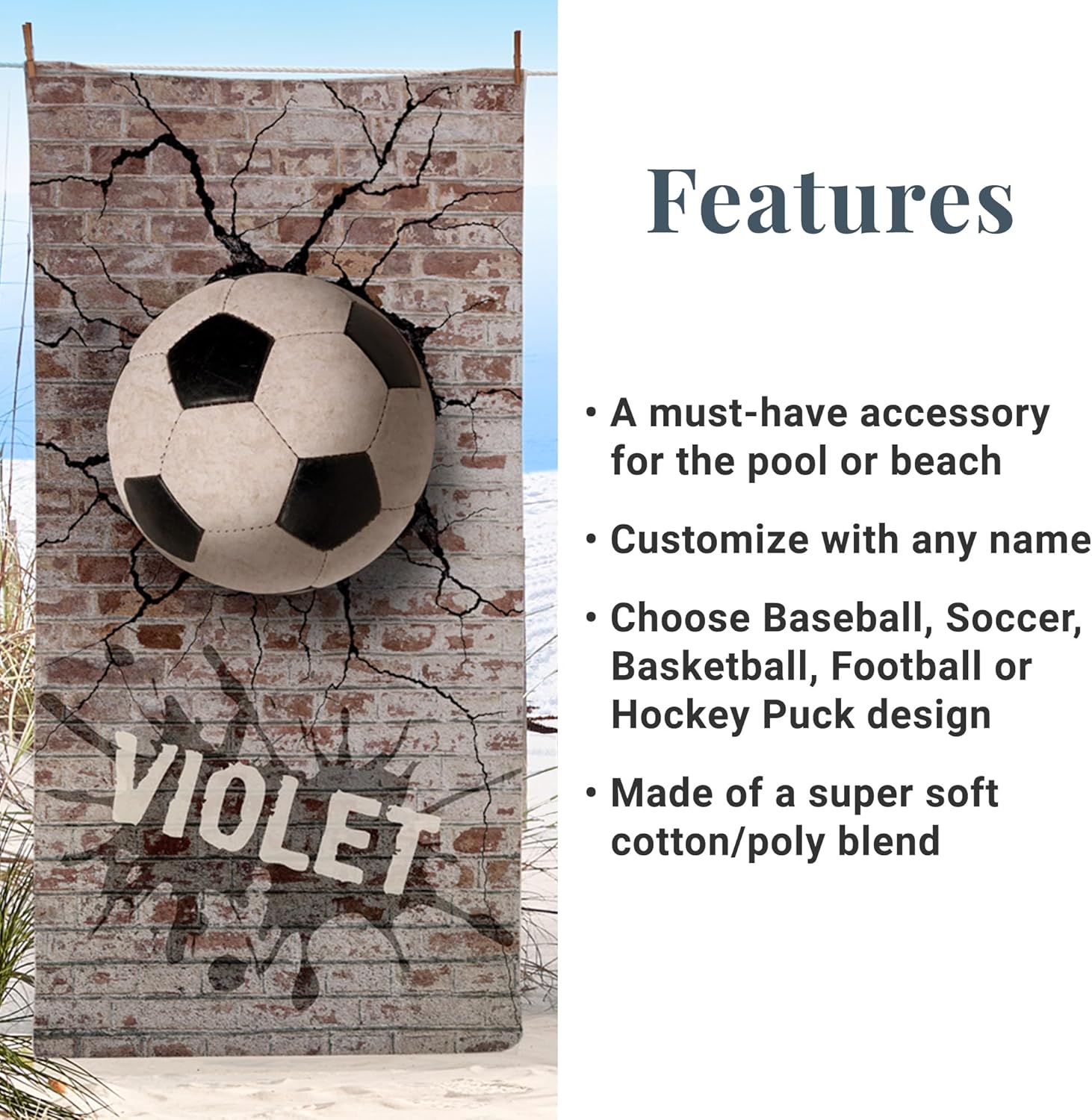 Personalized Beach Towel with Soccer Design