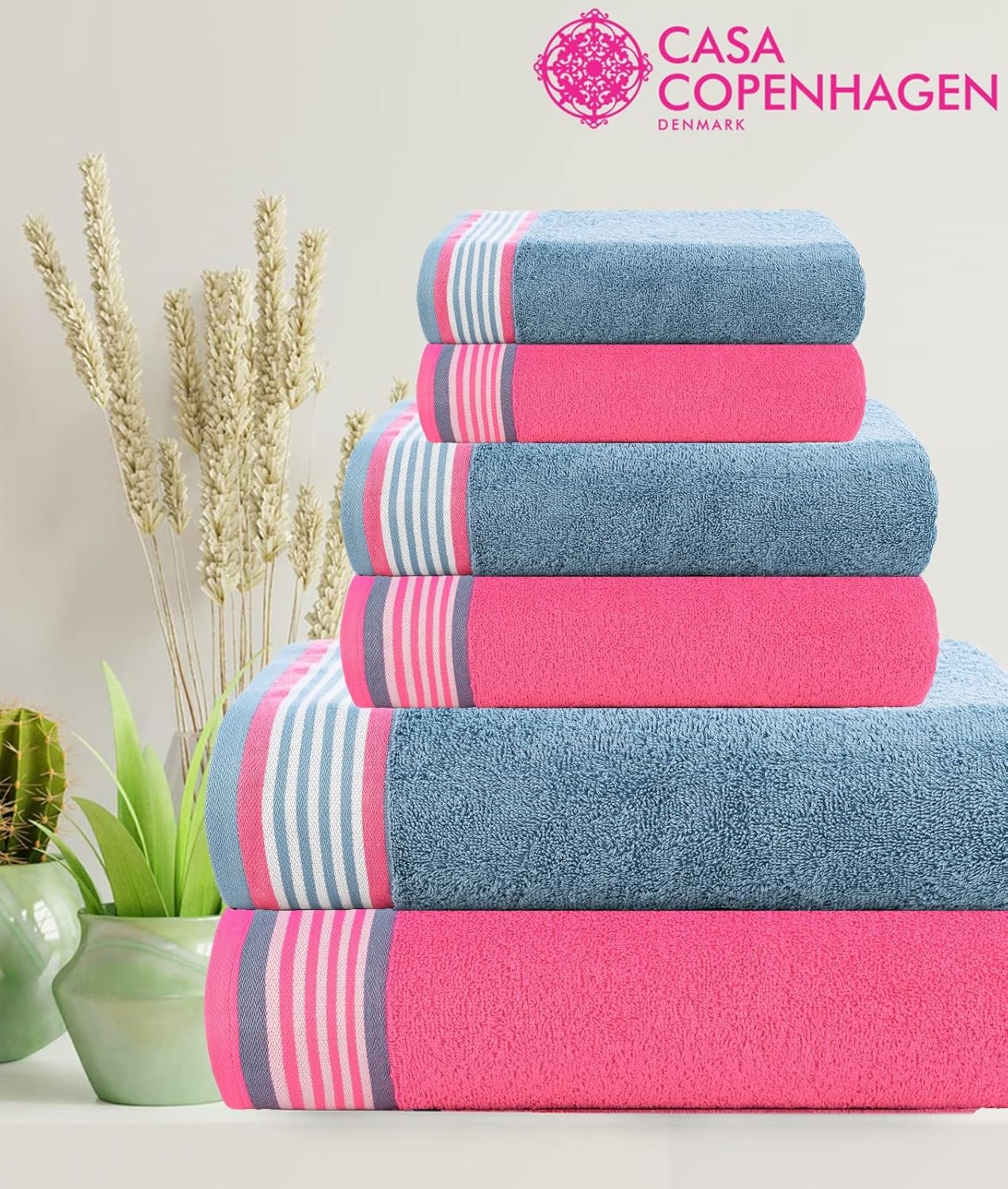 CASA COPENHAGEN He She 6-Piece Towel Set - Dusty Blue Pink 1