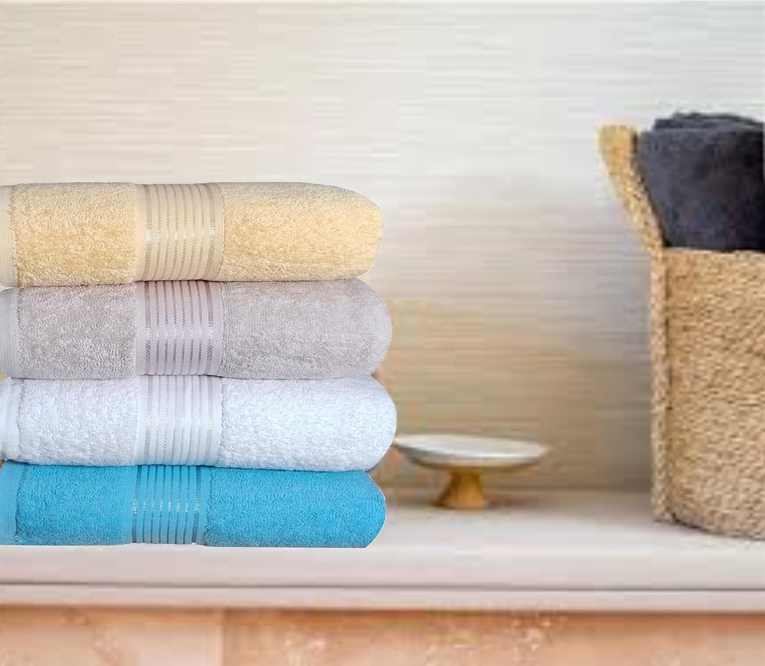 BolBomS 4 Piece Bath Towel Set 100 Cotton Quick Dry