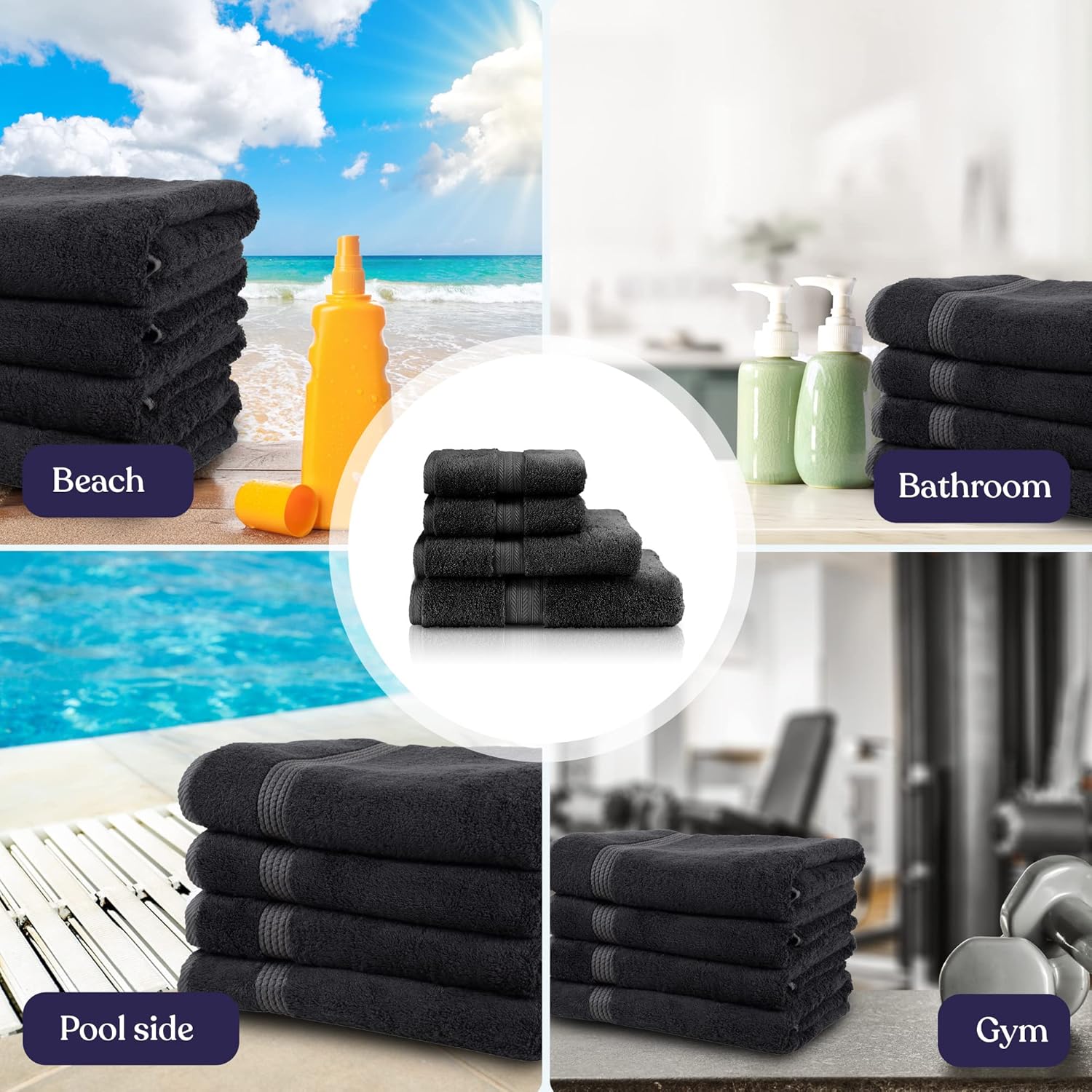 Dark Gray Towel Set of 4 - Premium Turkish Cotton Bath Towels