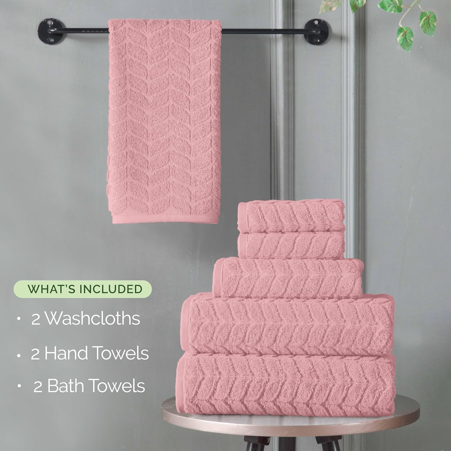 Elegant Comfort Luxury 6-Piece Turkish Cotton Towel Set - Dusty Rose