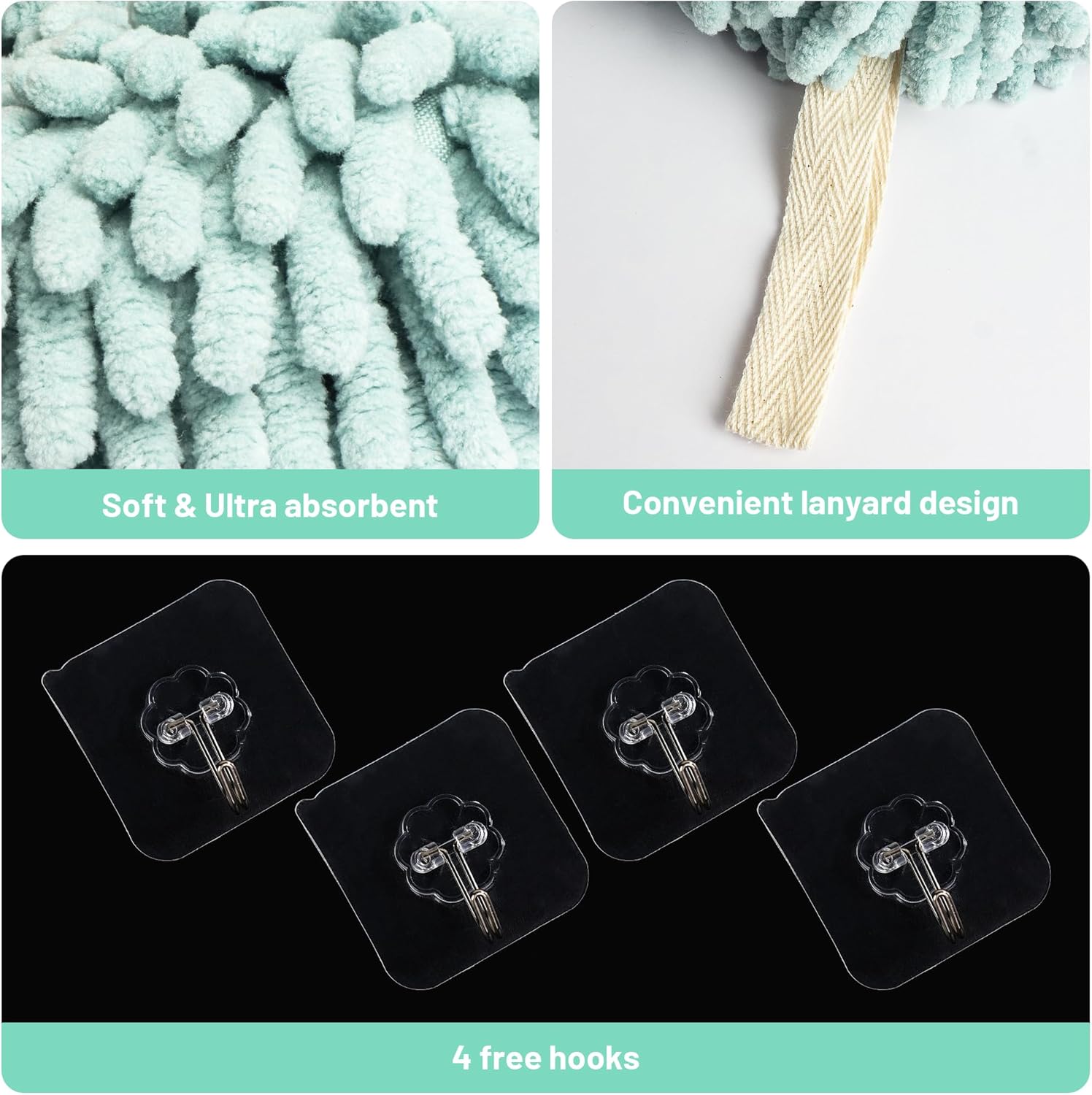 Dormercy Fuzzy Ball Towels with 4 Hooks 2 Pack Green Pink