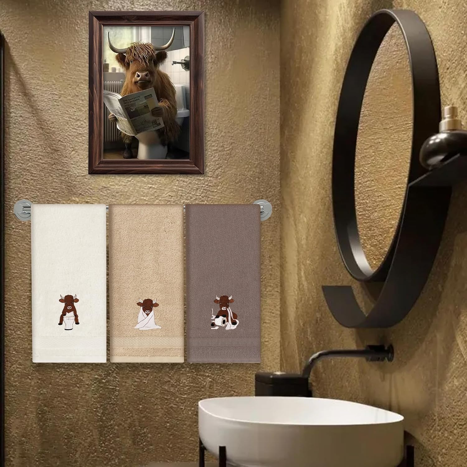 3 Pcs Highland Cow Decorative Hand Towels Set
