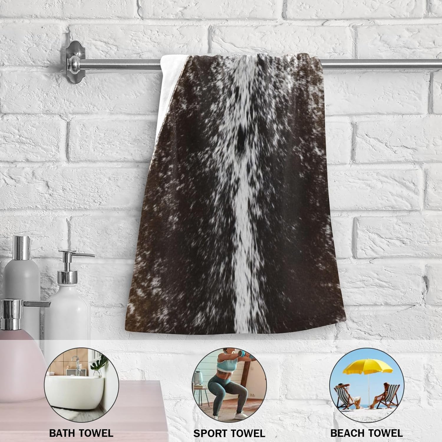 KENADVI Brown Cow Print Hand Towels Set of 2