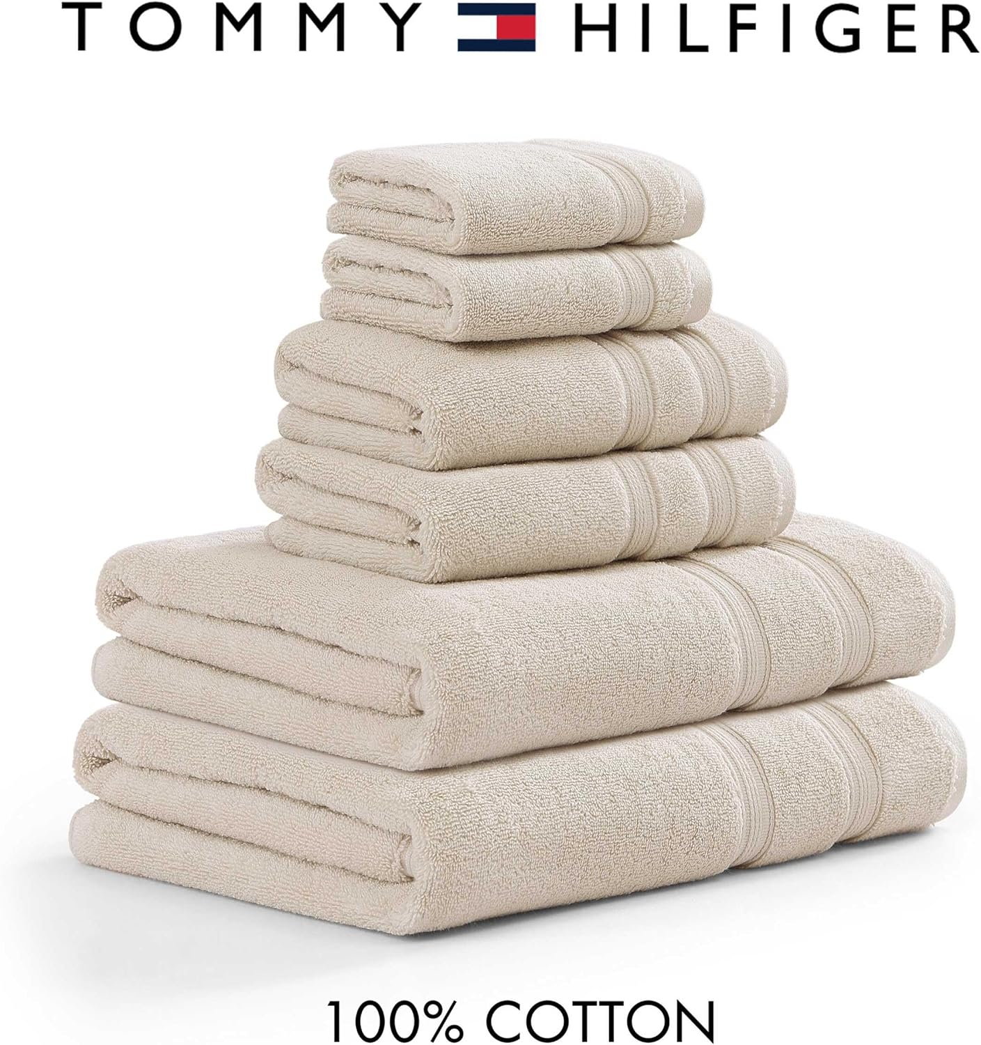 Tommy Hilfiger Bath Towels 6-Pack Solid Beige