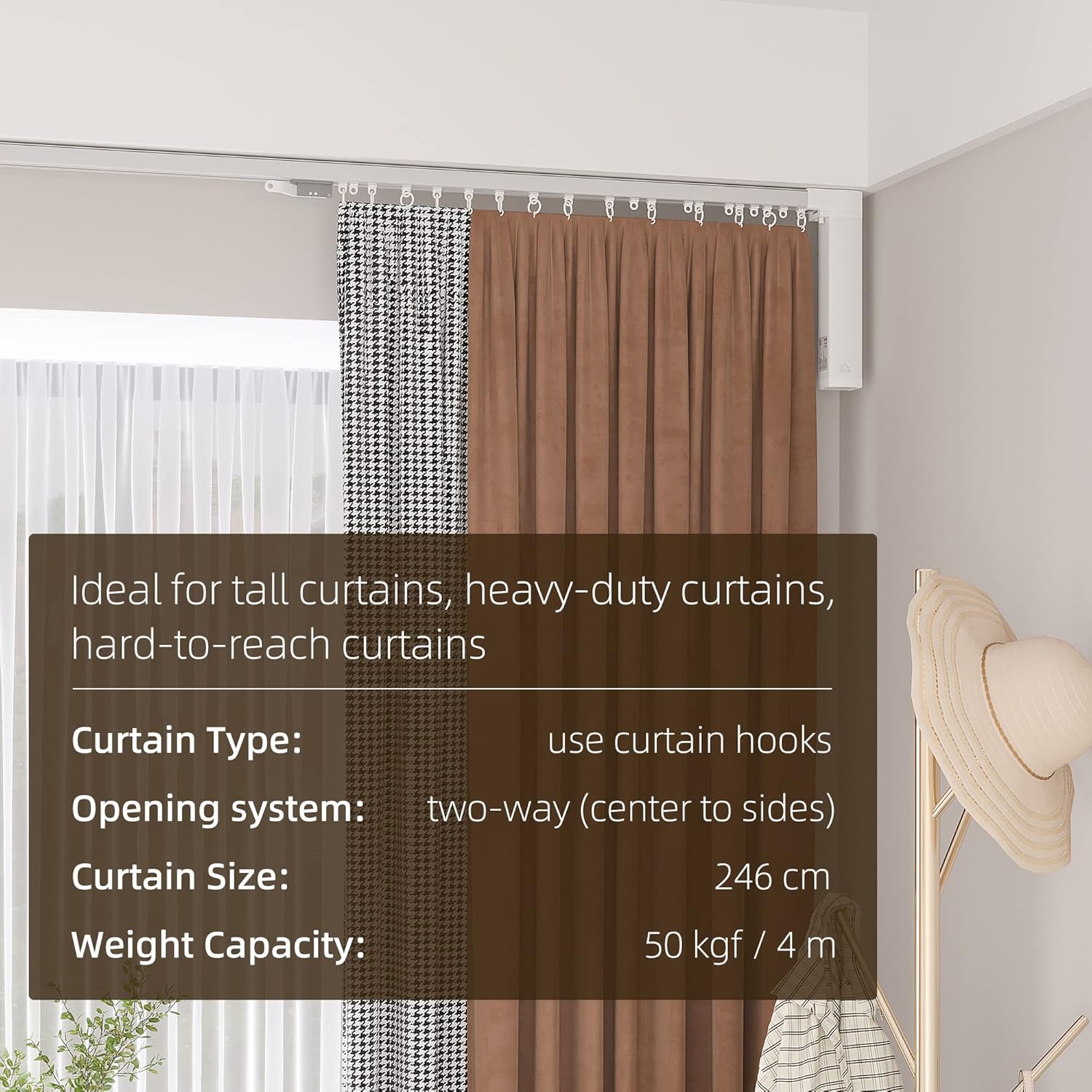 HOMCOM Smart Curtain Opener with Adjustable Track and Voice Control