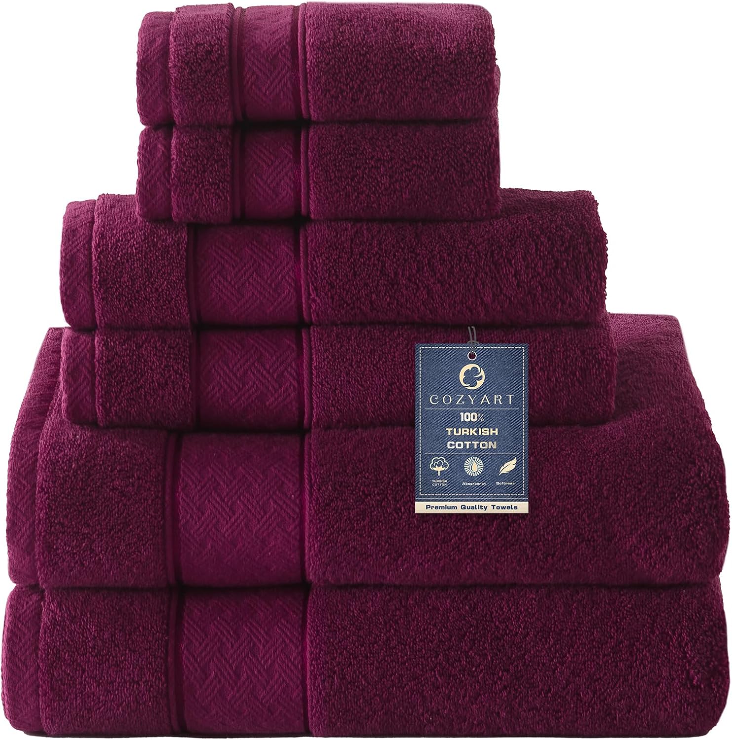 COZYART 6-Piece Bath Towel Set Plum Burgundy