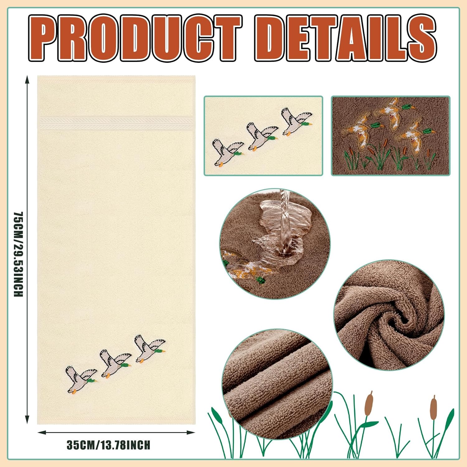 Mindsoft 2 Pack Mallard Duck Hand Towels 14x29 Inch