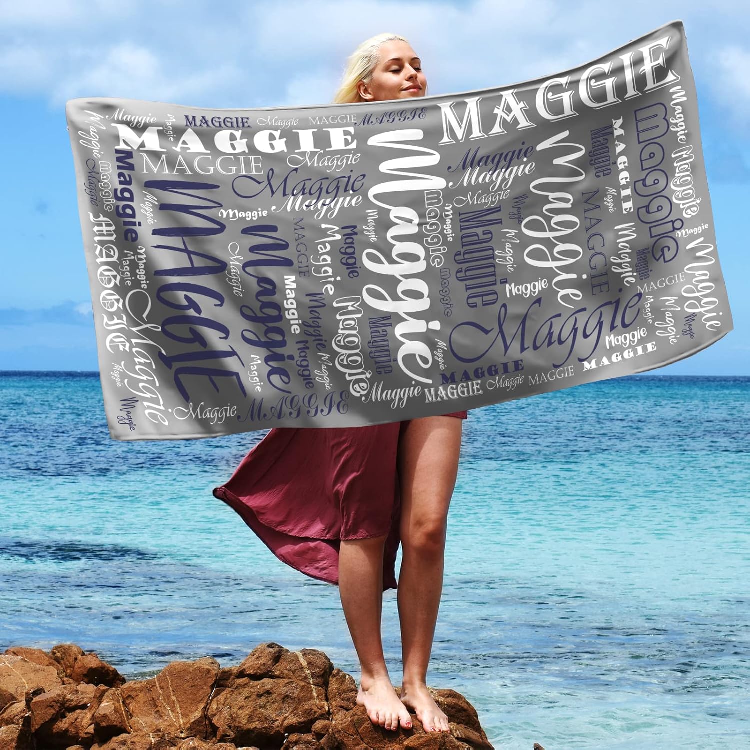 NIBESSER Custom Beach Towel with Name for Kids and Adults
