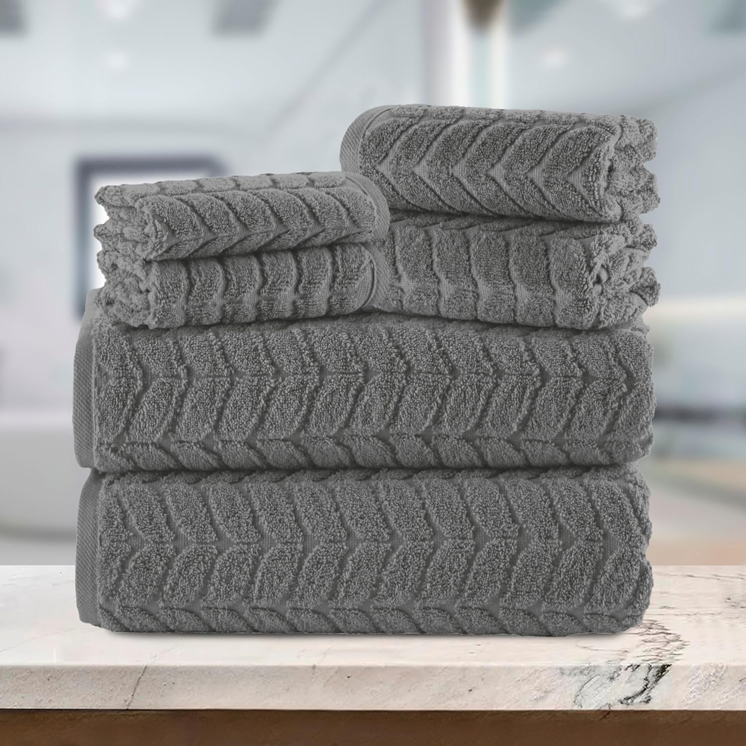 Elegant Comfort 6-Piece Turkish Cotton Towel Set Gray