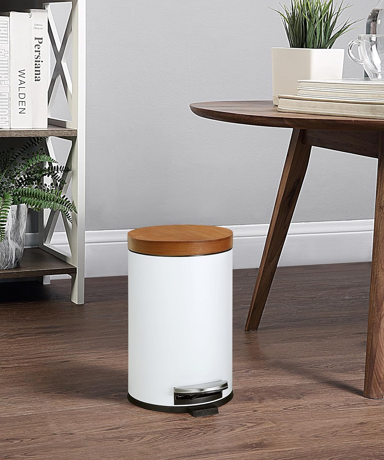 SunnyPoint Elite Bamboo Lid Trash Can 45L White 1