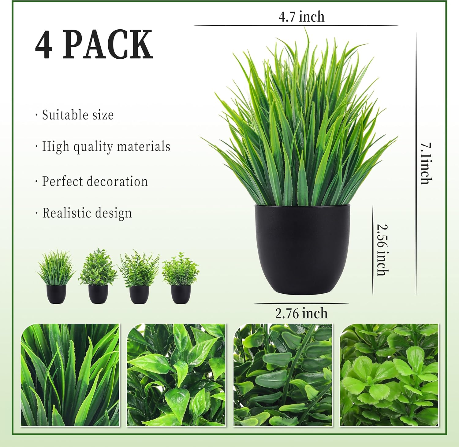 Der Rose Artificial Plants 4 Pack Black Indoor Decor